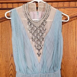 Chic Light Blue Dress with Beaded Neckline
